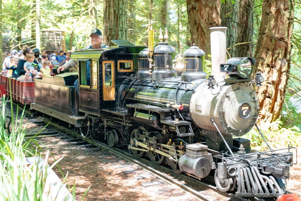 Train approaches the station at the Redwood Valley Railroad, a functioning small gauge steam train in Tilden Regional Park, Orinda, California, July 18, 2021.